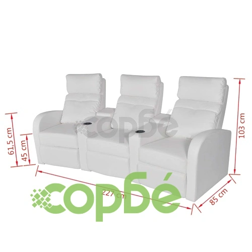 Диван реклайнер, 3-местен, изкуствена кожа, бял  ➤ топ цена ➤ sorbe.bg