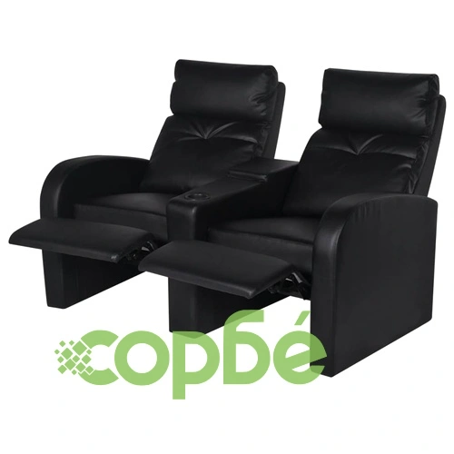 Диван реклайнер, двуместен, изкуствена кожа, черен  ➤ топ цена ➤ sorbe.bg