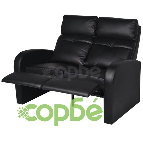Диван реклайнер, двуместен, изкуствена кожа, черен  ➤ топ цена ➤ sorbe.bg