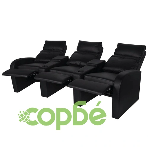 Диван реклайнер, триместен, изкуствена кожа, черен  ➤ топ цена ➤ sorbe.bg