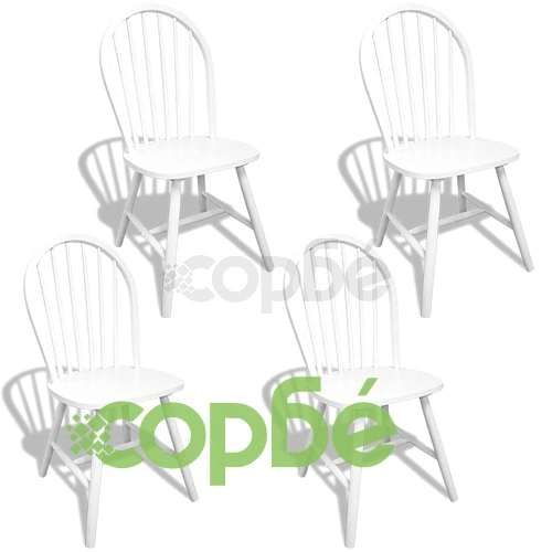 Трапезни столове, 4 бр, бели, каучуково дърво масив ➤ топ цена ➤ sorbe.bg