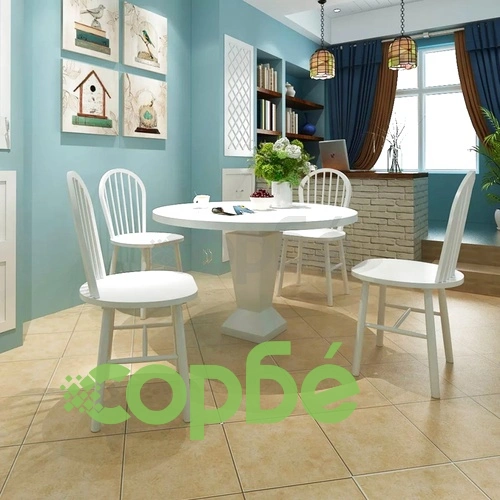 Трапезни столове, 4 бр, бели, каучуково дърво масив ➤ топ цена ➤ sorbe.bg