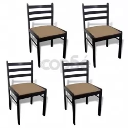 Трапезни столове 4 бр кафяви масивно каучуково дърво и кадифе