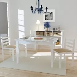 Трапезни столове 2 бр бели масивно каучуково дърво и кадифе