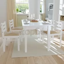 Трапезни столове 4 бр бели масивно каучуково дърво и кадифе