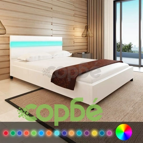 Рамка за легло с LED, бяла, изкуствена кожа, 140x200 cм ➤ топ цена ➤ sorbe.bg