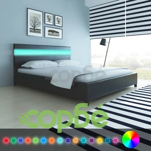 Рамка за легло с LED, черна, изкуствена кожа, 160x200 cм ➤ топ цена ➤ sorbe.bg