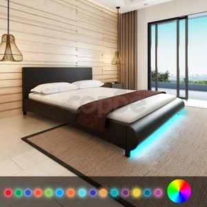 Рамка за легло с LED, черна, изкуствена кожа, 160x200 cм