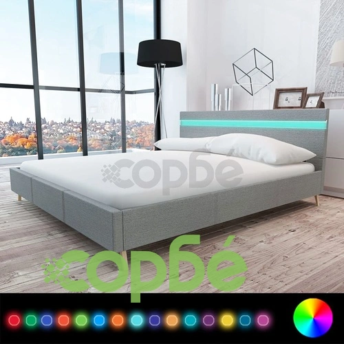 Рамка за легло с LED, светлосива, плат, 180x200 см ➤ топ цена ➤ sorbe.bg