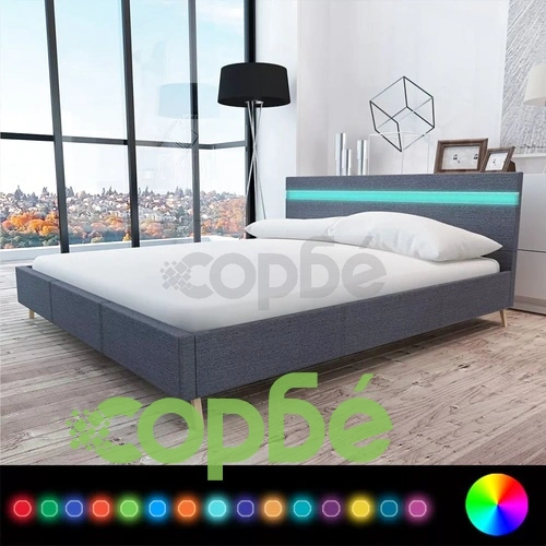Рамка за легло с LED, тъмносива, плат, 180x200 см ➤ топ цена ➤ sorbe.bg