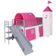 Легло със стълба, замък и пързалка, стомана, розово, 200x100 см