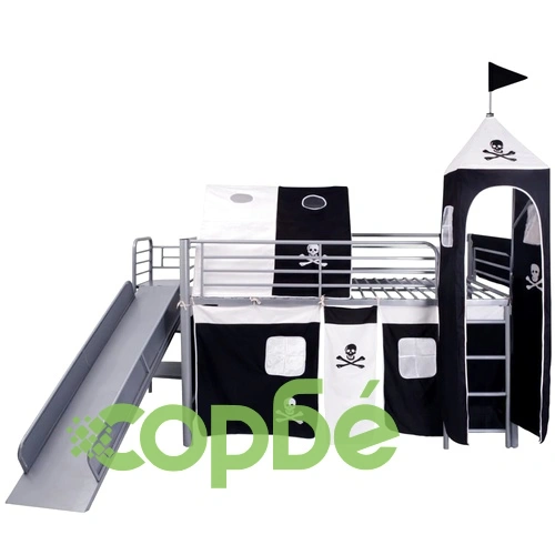 високо детско легло Пирати, стълба, пързалка, метал, 200х100см ➤ топ цена ➤ sorbe.bg