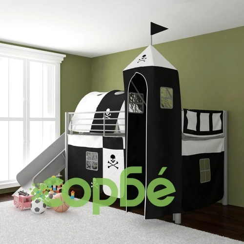 високо детско легло Пирати, стълба, пързалка, метал, 200х100см ➤ топ цена ➤ sorbe.bg