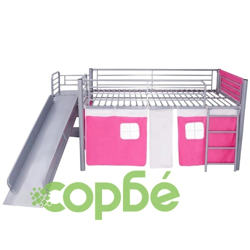 Легло със стълба и пързалка, стомана, розово, 200x100 см ➤ топ цена ➤ sorbe.bg