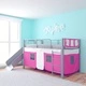 Легло със стълба и пързалка, стомана, розово, 200x100 см