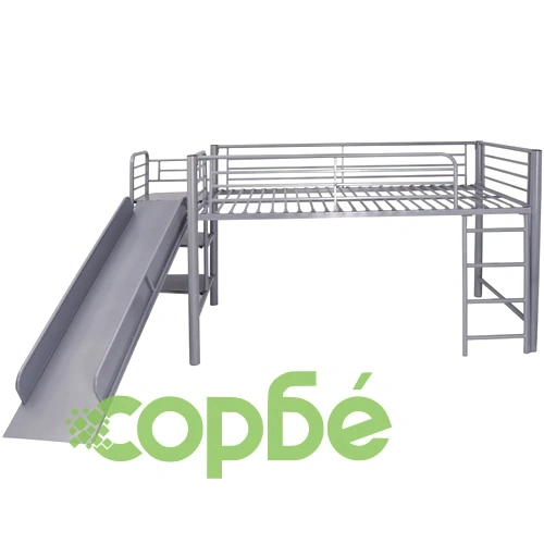 Високо легло със стълба и пързалка, стоманено, черно, 200x100cм ➤ топ цена ➤ sorbe.bg