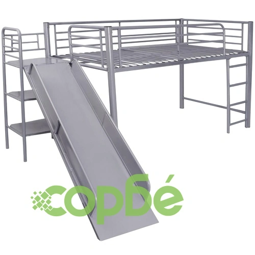 Високо легло със стълба и пързалка, стоманено, черно, 200x100cм ➤ топ цена ➤ sorbe.bg