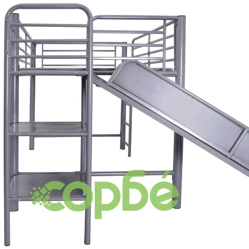 Високо легло със стълба и пързалка, стоманено, черно, 200x100cм ➤ топ цена ➤ sorbe.bg