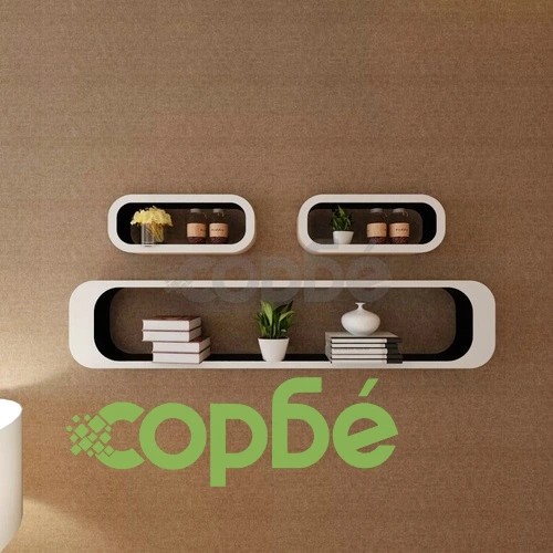 Стенни рафтове за съхранение на книги и DVD, МДФ, 3 бр, бяло-черно ➤ топ цена ➤ sorbe.bg