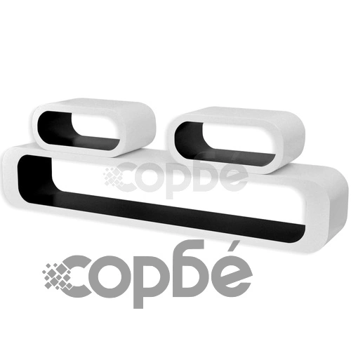 Стенни рафтове за съхранение на книги и DVD, МДФ, 3 бр, бяло-черно ➤ топ цена ➤ sorbe.bg