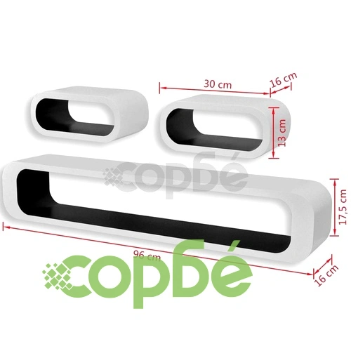 Стенни рафтове за съхранение на книги и DVD, МДФ, 3 бр, бяло-черно ➤ топ цена ➤ sorbe.bg