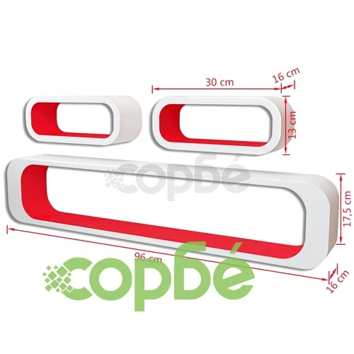 Стенни рафтове за съхранение на книги / DVD, МДФ, 3 бр, бяло-червено ➤ топ цена ➤ sorbe.bg