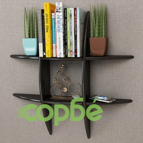 Черен МДФ плаващ стенен рафт за съхранение на книги/DVD ➤ топ цена ➤ sorbe.bg