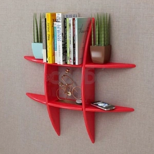 Червен МДФ плаващ стенен рафт за съхранение на книги/DVD