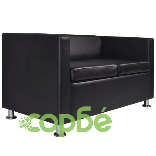 2-местен диван, изкуствена кожа, черен  ➤ топ цена ➤ sorbe.bg