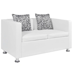 2-местен диван, изкуствена кожа, бял  