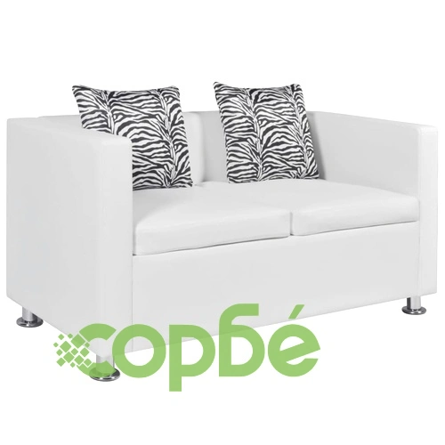 2-местен диван, изкуствена кожа, бял   ➤ топ цена ➤ sorbe.bg