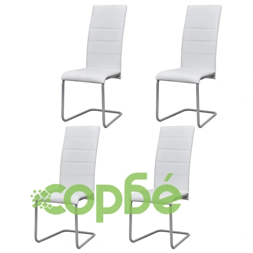 Конзолни трапезни столове, 4 бр, бели, изкуствена кожа ➤ топ цена ➤ sorbe.bg