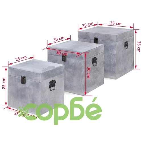Квадратни MDF кутии за съхранение, 3 бр, бетонно сиво  ➤ топ цена ➤ sorbe.bg