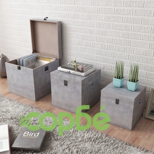 Квадратни MDF кутии за съхранение, 3 бр, бетонно сиво  ➤ топ цена ➤ sorbe.bg
