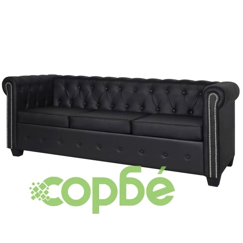Честърфийлд 3-местен диван изкуствена кожа черен   ➤ топ цена ➤ sorbe.bg
