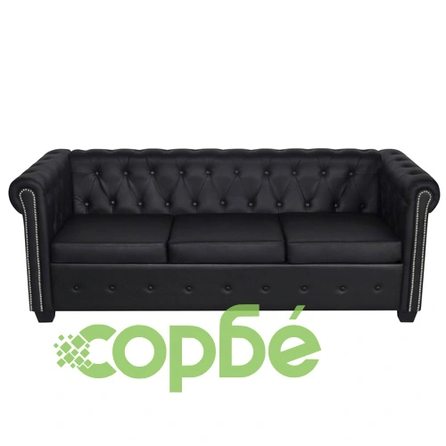 Честърфийлд 3-местен диван изкуствена кожа черен   ➤ топ цена ➤ sorbe.bg