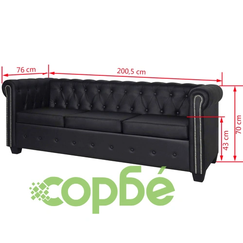 Честърфийлд 3-местен диван изкуствена кожа черен   ➤ топ цена ➤ sorbe.bg