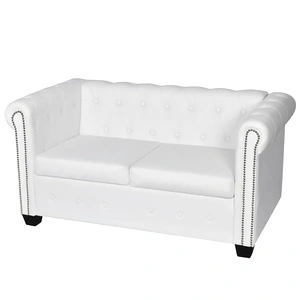 Честърфийлд 2-местен диван изкуствена кожа бял 