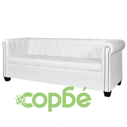 Честърфийлд 3-местен диван изкуствена кожа бял  ➤ топ цена ➤ sorbe.bg