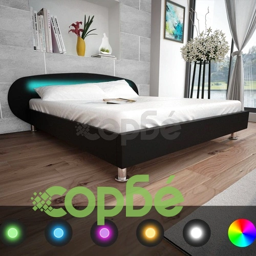 Рамка за легло с LED, черна, изкуствена кожа, 180x200 cм ➤ топ цена ➤ sorbe.bg