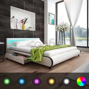 Рамка за легло с чекмеджета LED бяла изкуствена кожа 180x200 cм