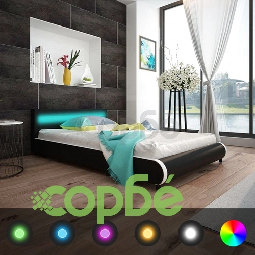 Рамка за легло с чекмедже LED черна изкуствена кожа 140x200 cм ➤ топ цена ➤ sorbe.bg