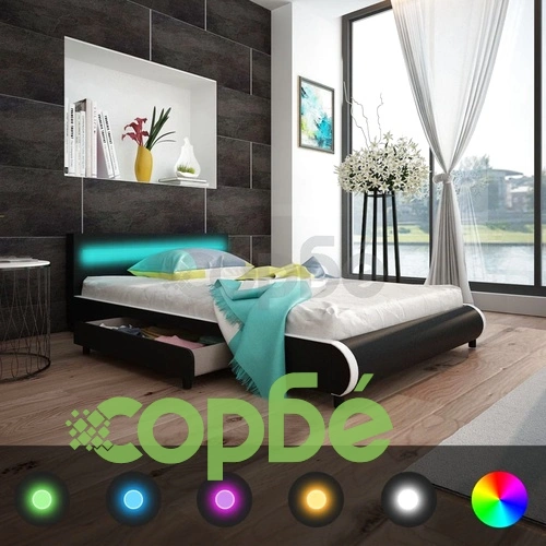 Рамка за легло с чекмедже LED черна изкуствена кожа 140x200 cм ➤ топ цена ➤ sorbe.bg