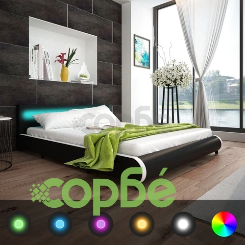 Рамка за легло с чекмедже LED черна изкуствена кожа 180x200 cм ➤ топ цена ➤ sorbe.bg