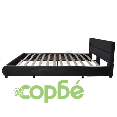 Рамка за легло с чекмедже LED черна изкуствена кожа 180x200 cм ➤ топ цена ➤ sorbe.bg