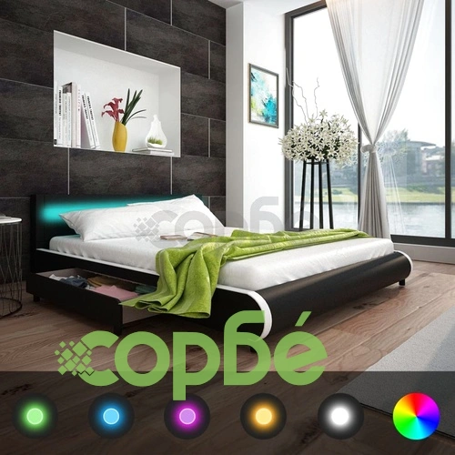 Рамка за легло с чекмедже LED черна изкуствена кожа 180x200 cм ➤ топ цена ➤ sorbe.bg