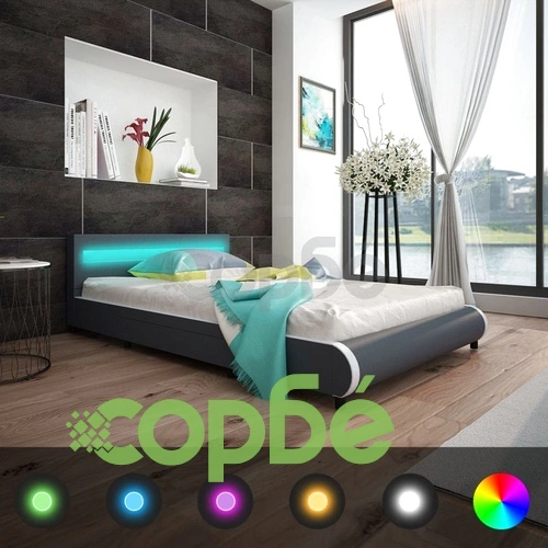 Рамка за легло с чекмеджета LED сива изкуствена кожа 140x200 cм ➤ топ цена ➤ sorbe.bg