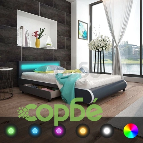 Рамка за легло с чекмеджета LED сива изкуствена кожа 140x200 cм ➤ топ цена ➤ sorbe.bg