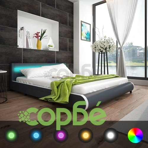 Рамка за легло с чекмеджета LED сива изкуствена кожа 180x200 cм ➤ топ цена ➤ sorbe.bg