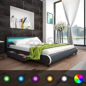 Рамка за легло с чекмеджета LED сива изкуствена кожа 180x200 cм